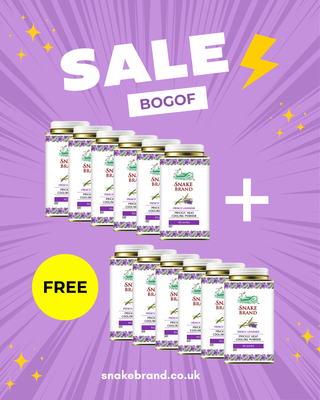 BOGOF: Snake Brand Relaxing Lavender Cooling Powder 140g - Pack of 6 (+ 6 FREE)